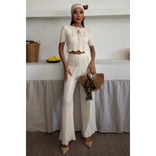 Kadın Ekru Örme Akıllı Triko Ikili Takım