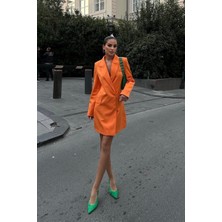 Kadın Oranj Kruvaze Dokuma Kısa Elbise