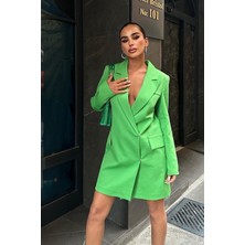 Kadın Yeşil Dokuma Kruvaze Kısa Elbise