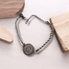 Gri Burgulu Zincirli Yuvarlak Figürlü Çelik Bileklik