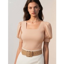 Hazelin Kadın Bisküvi Kare Yaka Örme Bluz HZL22W-BD104091