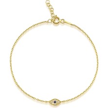 14 Ayar Altın Nazar Boncuklu Göz Zincir Bileklik