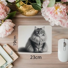 Luluyen Detaylı Karakalem Kedi Tasarımı - 19X23 cm 2 mm Dikdörtgen Ithal Baskılı Mouse Pad