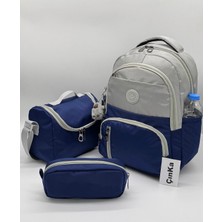 Suya Dayanıklı Kumaş Folyo Beslenmelikli ve Kalemlikli Sırt Ilkokul Çantası 3'lü Set