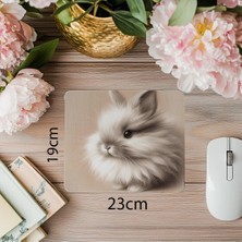 Luluyen Sevimli Tavşan Çizimli Mousepad – Karakalem Etkili - 19X23 cm 2 mm Dikdörtgen Ithal Baskılı Mouse Pad