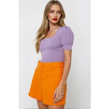 Hazelin Kadın Lila Kare Yaka Örme Bluz HZL22W-BD104091