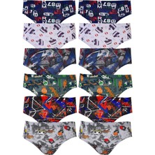 12LI Erkek Çocuk Renkli Desen Baskılı Slip Külot