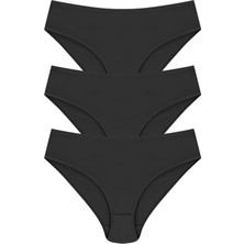 Pamuklu Yüksek Bel Lazer Kesim Siyah 3lü KÜLOT-0234