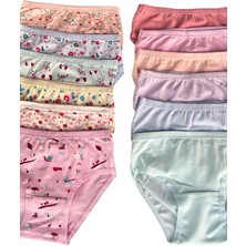 12'li Pamuklu Penye Kız Çocuk Bikini Külot