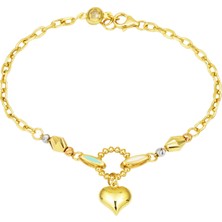 Kalp Figürlü 14 Ayar Altın Zincir Bileklik
