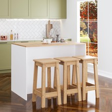 Miro G4512 3 Adet Sepet Bar Tabureli Mutfak Adası Sepet Bar Tabureli, Beyaz Gövde, Ahşap Sepet Üst