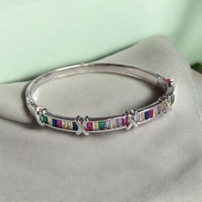 Renkli Taşlı x Detaylı Zarif Kadın Çelik Kelepçe