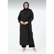 Evin Kadın Büyük Beden Koton Kumaş Kemerli Trençkot