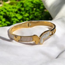 Kelebek ve Sedef Detaylı Şık Çelik Kelepçe