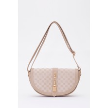 Kare Desenli Vizon Shk92 Kilit Detaylı Suni Deri Tek Bölmeli Çıtçıtlı El, Kol ve Omuz Çantası