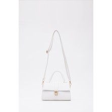 Shaka Beyaz Shk109  Deri Çıtçıtlı Ayarlanabilir Askılı Kadın El, Kol Ve Omuz Çantası U:11 E:19 G:7 Cm