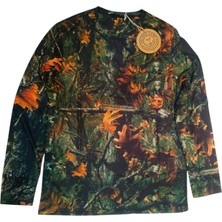 Orman Desenli Kamuflaj Sıfır Yaka Uzun Kollu Sweatshirt - M