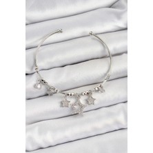 Bfs Pirinç Zirkon Taşlı Yıldız Model Gümüş Renk Charm Bileklik