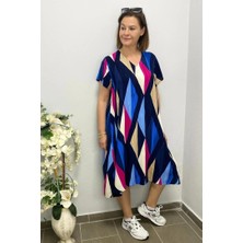 Kadın Lacivert Renkli Desenii Elbise