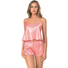 Bicomi Mercan Saten Babydoll Şort Takımı