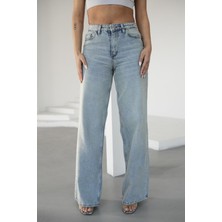 Kadın Buz Mavisi Jeans Relaxed Fit Yüksek Bel