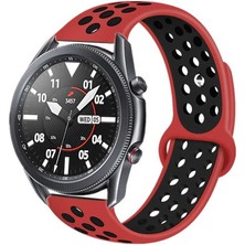 Mobicas Galaxy Watch Fe Uyumlu 20MM Delikli Silikon Kordon-02 Kırmızı-Siyah