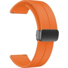 Mobicas Galaxy Watch 6 Classic (47MM) Uyumlu 20MM Metal Tokalı Silikon Kordon-84 Turuncu