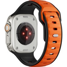 Mobicas Apple Watch Ultra (49MM) Uyumlu Yeni Tasarım Silikon KORDON-135 Siyah-Turuncu