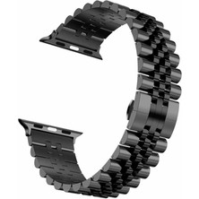 Mobicas Apple Watch 8 (45MM) Uyumlu Zincir Görünümlü Metal Kordon-36 Siyah