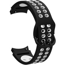 Mobicas Galaxy Watch 4 (44MM) Uyumlu 20MM Kavisli Delikli Silikon Kordon-02 Siyah-Beyaz