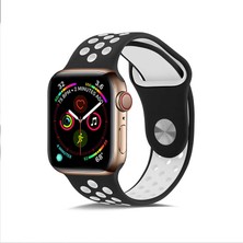 Mobicas Apple Watch 4 (44MM) Uyumlu Delikli Silikon Kordon-02 Koyu Yeşil-Siyah