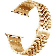 Mobicas Apple Watch 6 (44MM) Uyumlu Zincir Görünümlü Metal Kordon-36 Rose Gold