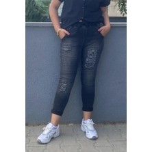 Kadın Siyah Payet Detaylı Full Likralı Kot Pantolon