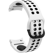 Mobicas Galaxy Watch 4 Classic (42MM) Uyumlu 20MM Kavisli Delikli Silikon Kordon-02 Beyaz-Siyah