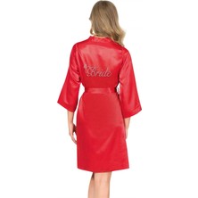 Bicomi Kırmızı Kısa Saten Bride Sabahlık