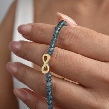 14 Ayar Altın Kaplama Neon Apatite Doğal Taşlı Sonsuzluk Gümüş Bileklik - BGS00106