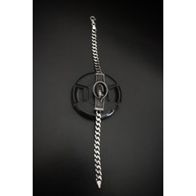 Encili Silver 925 Ayar Gümüş Yılan Desenli Siyah Taşlı Model Erkek Bileklik