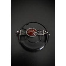 Encili Silver 925 Ayar Gümüş Yılan Desenli Kahverengi Taşlı Model Erkek Bileklik