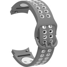 Mobicas Galaxy Watch 5 (40MM) Uyumlu 20MM Kavisli Delikli Silikon Kordon-02 Gri-Beyaz