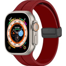 Mobicas Apple Watch Se (44MM) Uyumlu Metal Tokalı Silikon Kordon-84 Mürdüm