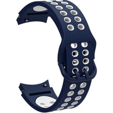 Mobicas Galaxy Watch 7 (44MM) Uyumlu 20MM Kavisli Delikli Silikon Kordon-02 Mavi-Beyaz