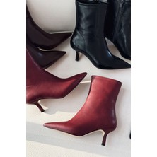 Orvex Kadın Mat Deri Ince Topuklu Bot Bordo