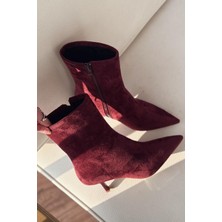 Orvex Kadın Süet Ince Topuklu Bot Bordo