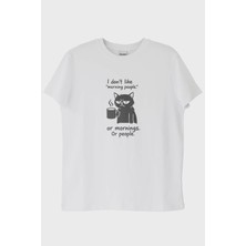 Nuugg I DON'T Like Morning People Kedi Beyaz Tişört