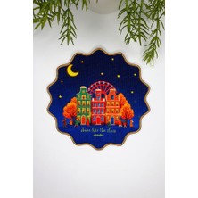 Gece Şehir Manzaralı Nakış Kenar Kumaş Kokteyl Peçetesi 1 Adet