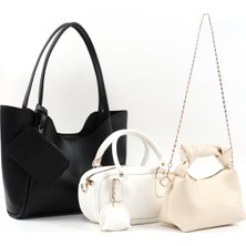 Siyah/beyaz/krem SHK239 Suni Deri El Kol ve Omuz 3'lü Çanta Seti (SHK108-SHK207-SHK24)