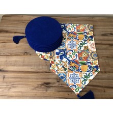 Trend Yuvam Ev Tekstil Ürünleri Sulu Boya Çini Limon Desenli Runner & Supla