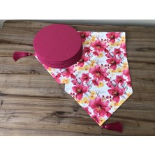 Trend Yuvam Ev Tekstil Ürünleri Fuşya Sarı Büyük Çiçekler Desenli Runner & Supla