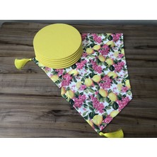 Trend Yuvam Ev Tekstil Ürünleri Fuşya  Çiçekler Arasında Limon Desenli Runner & Supla