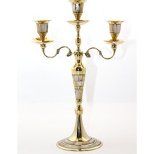 Pirinç Sedefli 3'lü Şamdan Model 1